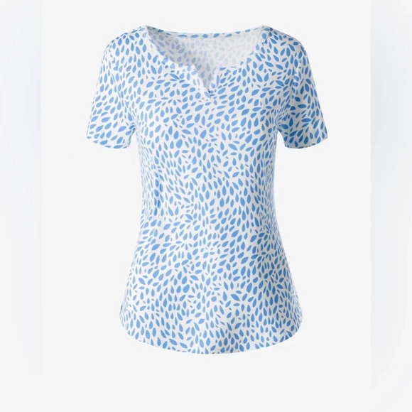 3/$30 🍂 Chico’s Pretty Petals Split-Neck Tee Blue and White - Picture 1 of 9